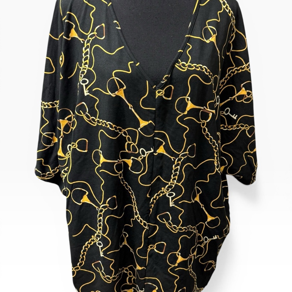 NWT Sheila Rose 3X Black Gold Chain Print Blouse V Neck Stretch Tunic Top - Picture 3 of 12